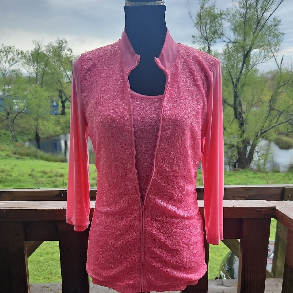 Berek Pink Sequined Zip-Up Jacket and Tank Set